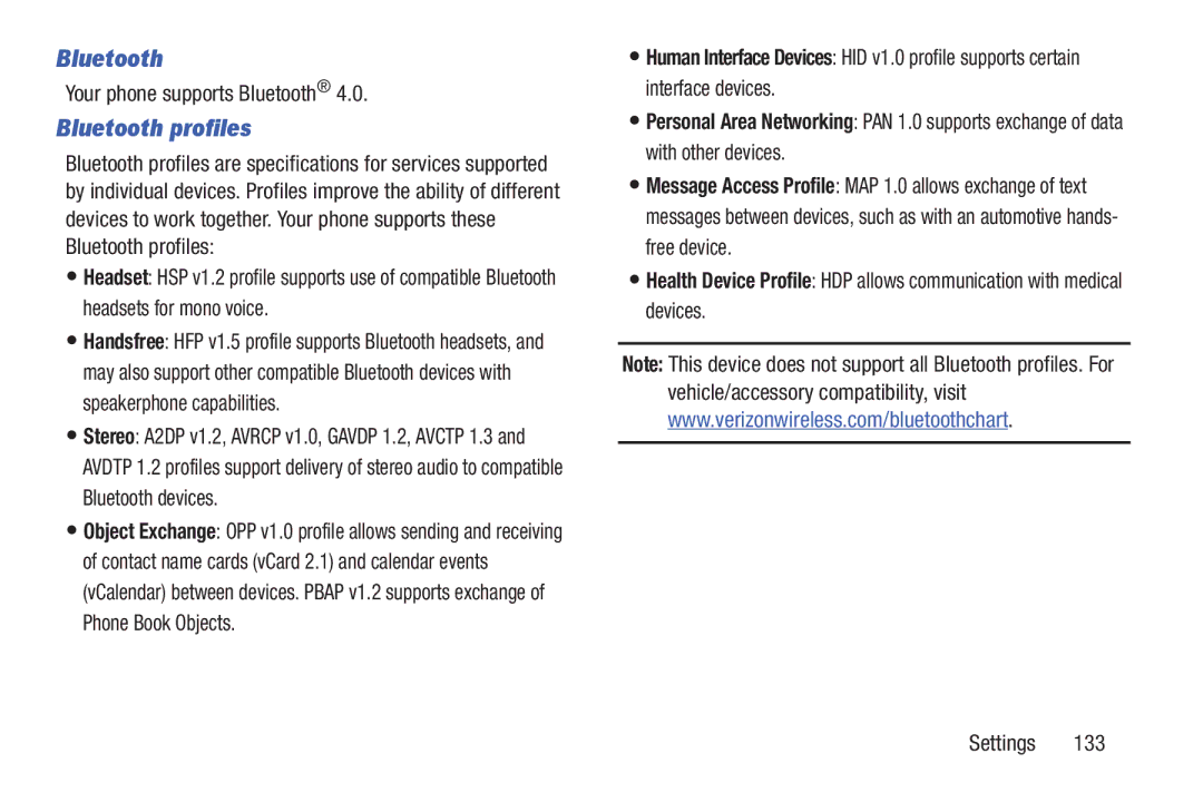 Samsung GH68-38773F user manual Bluetooth profiles, Your phone supports Bluetooth 