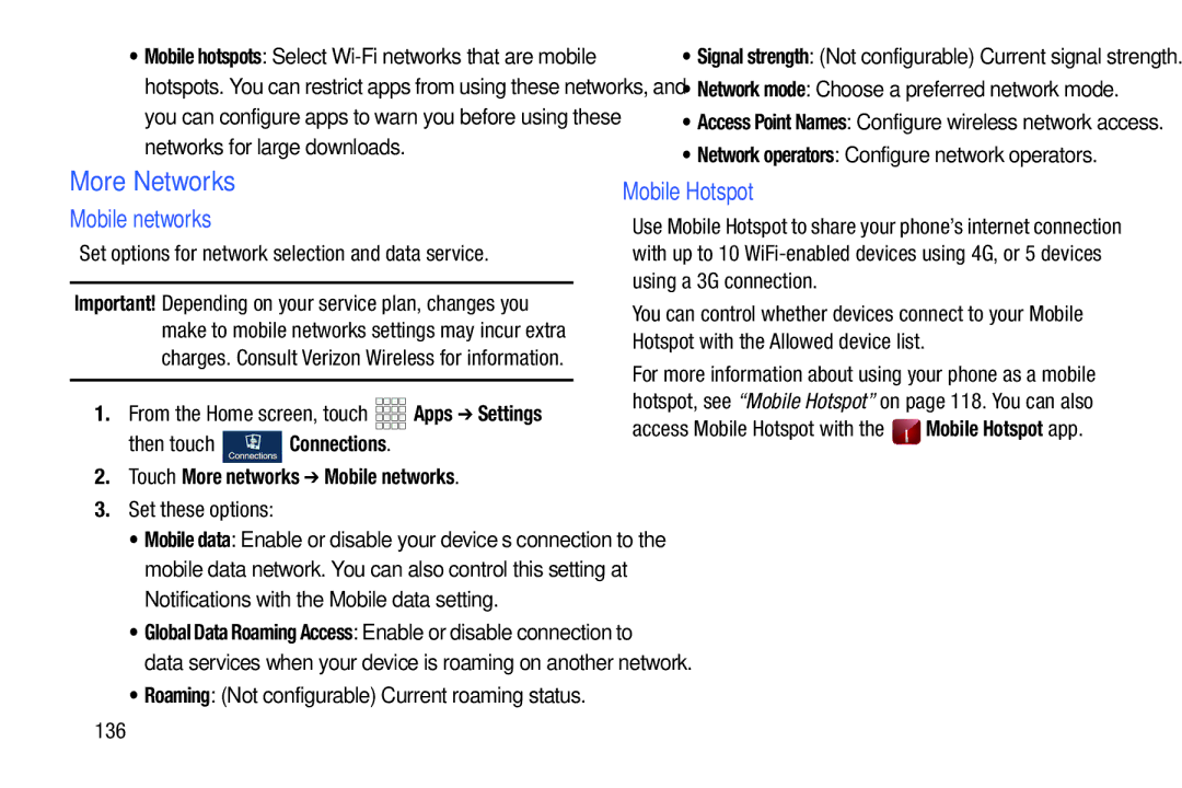 Samsung GH68-38773F user manual More Networks, Mobile Hotspot, Touch More networks Mobile networks 