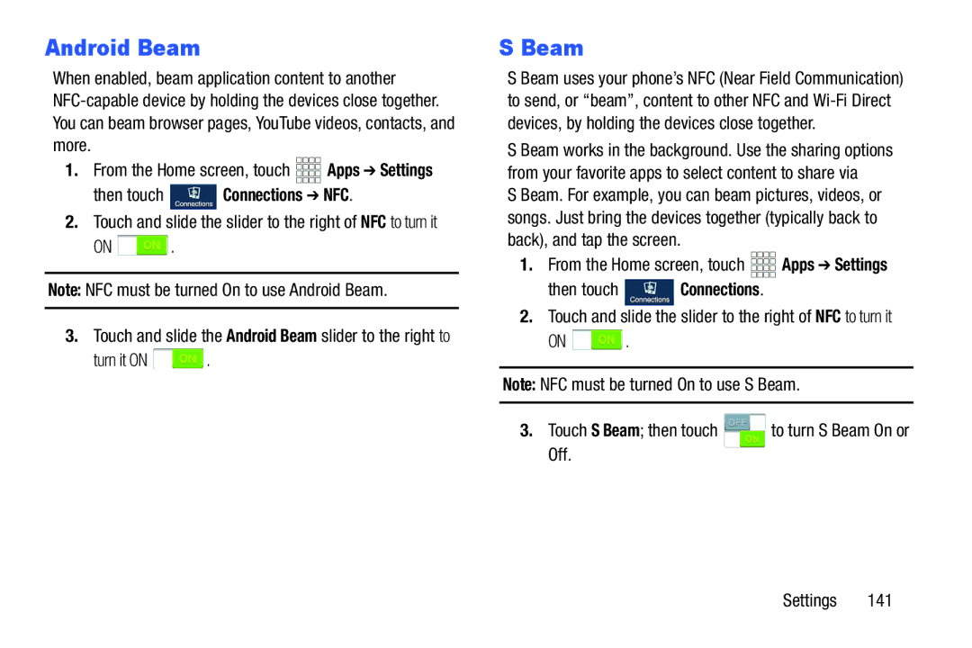 Samsung GH68-38773F user manual Turn it on, Touch S Beam then touch to turn S Beam On or Off Settings 