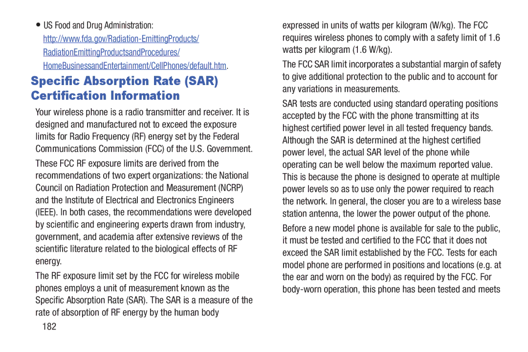 Samsung GH68-38773F user manual Specific Absorption Rate SAR Certification Information, 182 