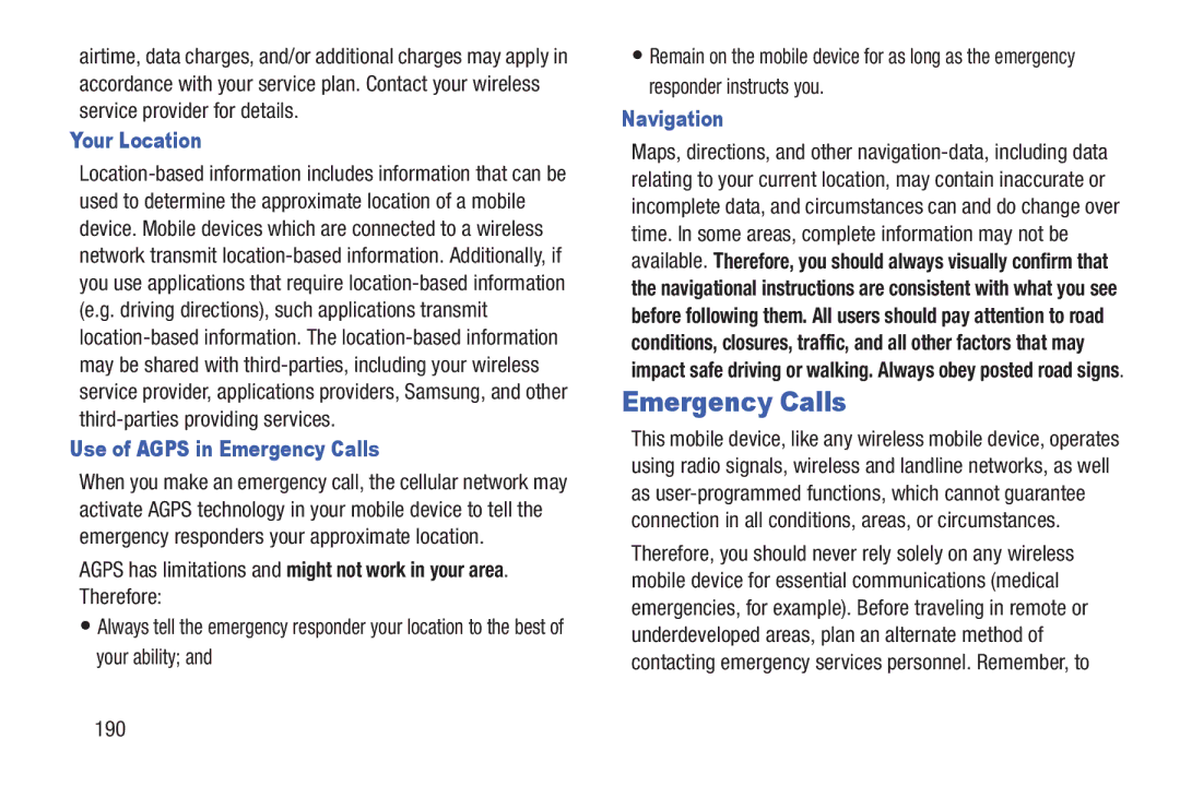 Samsung GH68-38773F user manual Your Location, Use of Agps in Emergency Calls, Navigation 