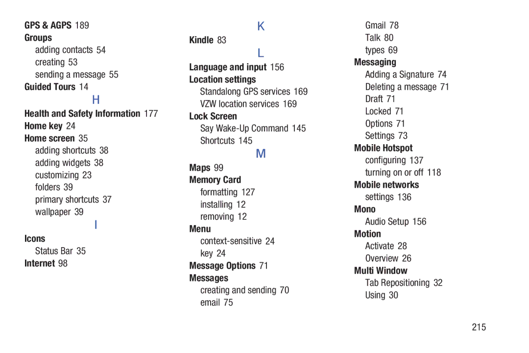 Samsung GH68-38773F GPS & Agps Groups, Guided Tours, Internet Kindle Language and input Location settings, Lock Screen 