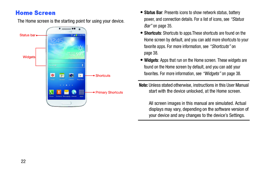 Samsung GH68-38773F user manual Home Screen 