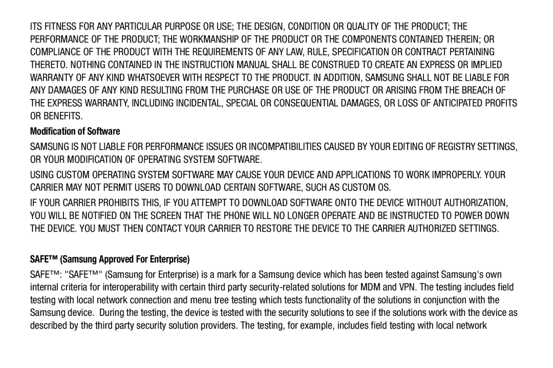 Samsung GH68-38773F user manual Modification of Software, Safe Samsung Approved For Enterprise 