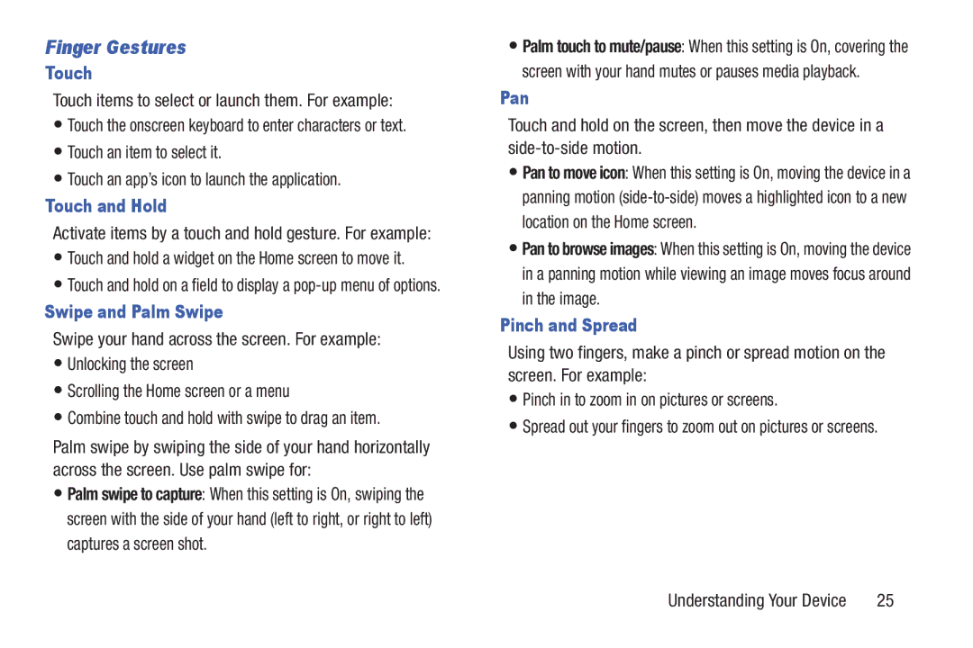 Samsung GH68-38773F user manual Finger Gestures 