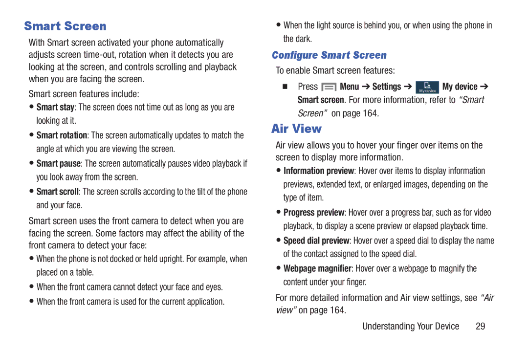 Samsung GH68-38773F user manual Air View, Configure Smart Screen, To enable Smart screen features  Press 