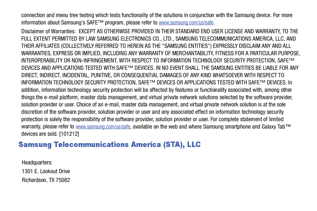 Samsung GH68-38773F Samsung Telecommunications America STA, LLC, Headquarters 1301 E. Lookout Drive Richardson, TX 