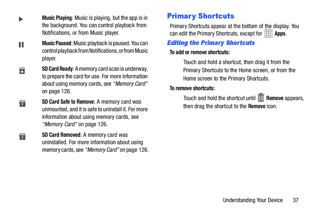 Samsung GH68-38773F user manual Editing the Primary Shortcuts, Can edit the Primary Shortcuts, except for Apps 