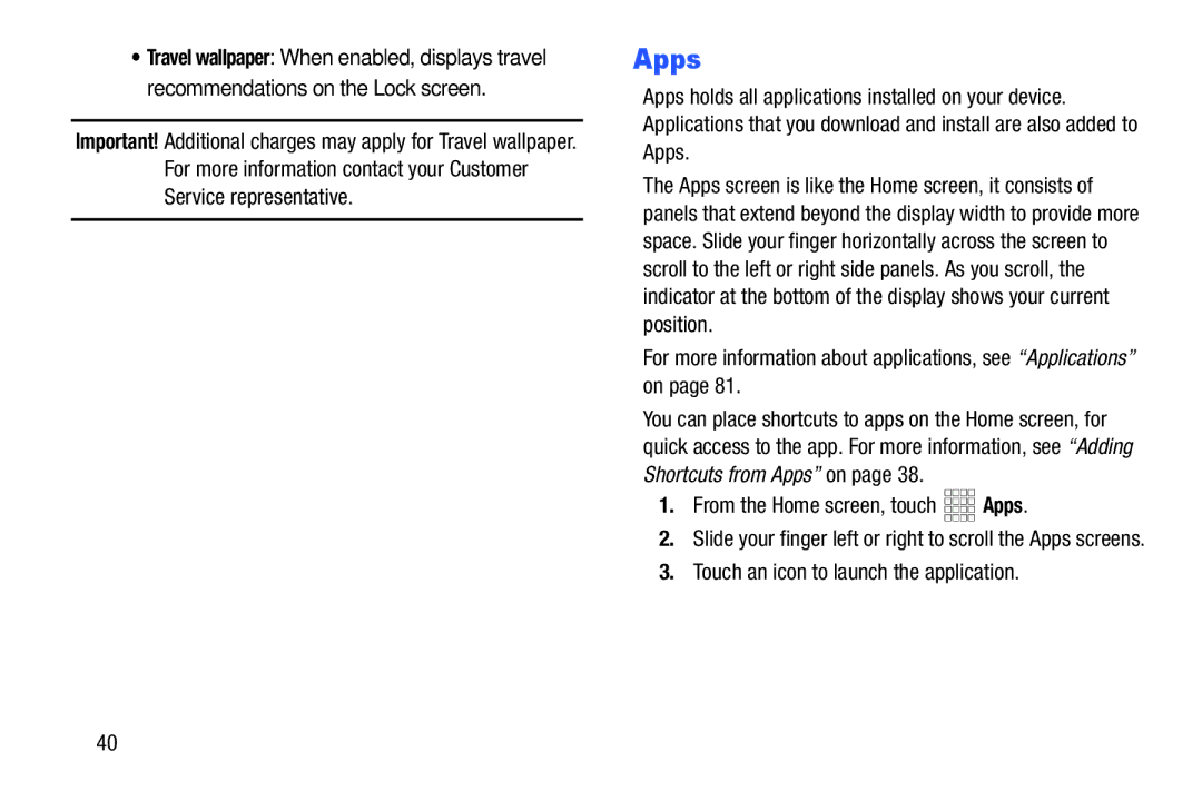 Samsung GH68-38773F user manual Apps, Touch an icon to launch the application 