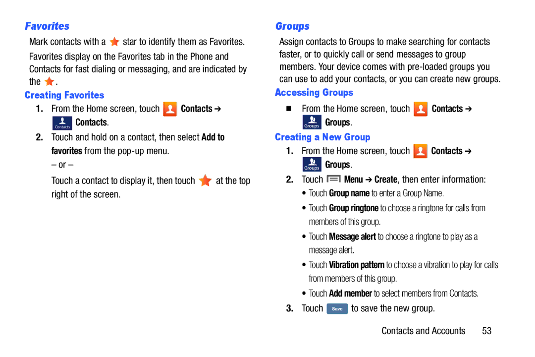 Samsung GH68-38773F user manual Creating Favorites, Accessing Groups, Creating a New Group 