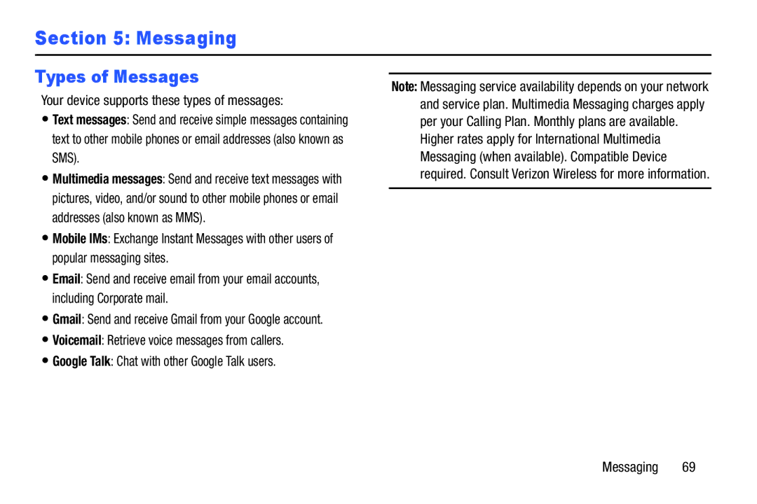 Samsung GH68-38773F user manual Types of Messages, Your device supports these types of messages, Messaging 