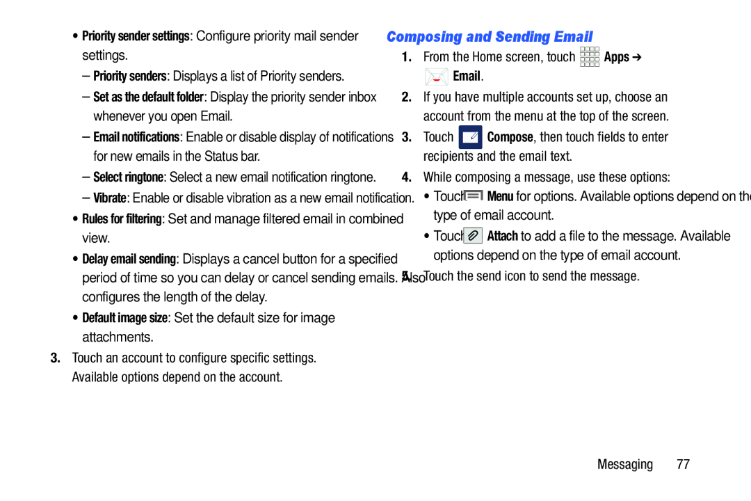 Samsung GH68-38773F user manual Composing and Sending Email, While composing a message, use these options 