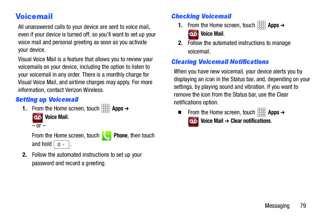 Samsung GH68-38773F user manual Setting up Voicemail, Checking Voicemail, Clearing Voicemail Notifications 