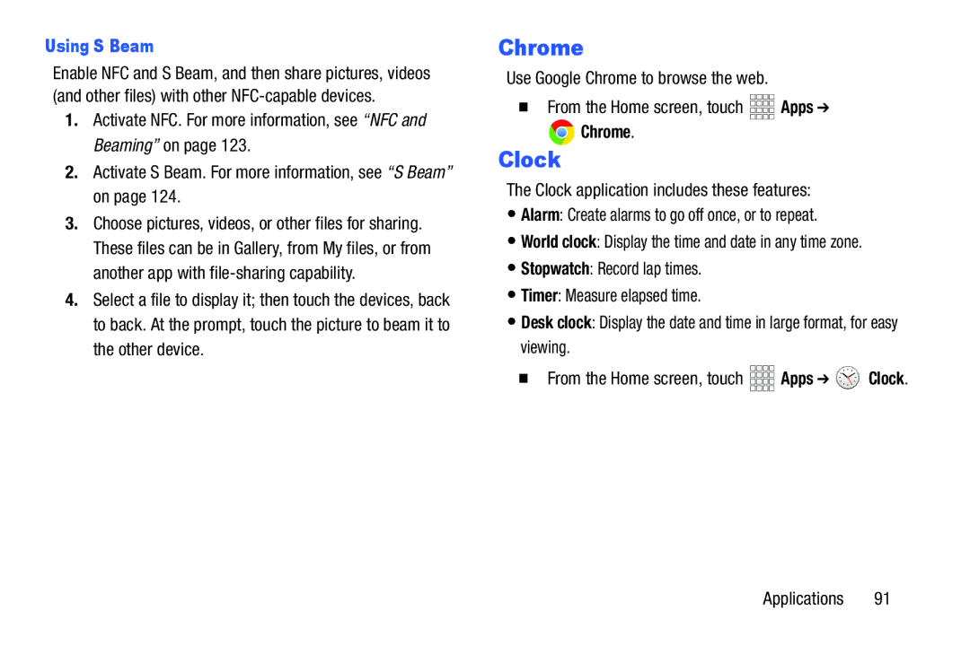 Samsung GH68-38773F user manual Chrome, Clock, Using S Beam 