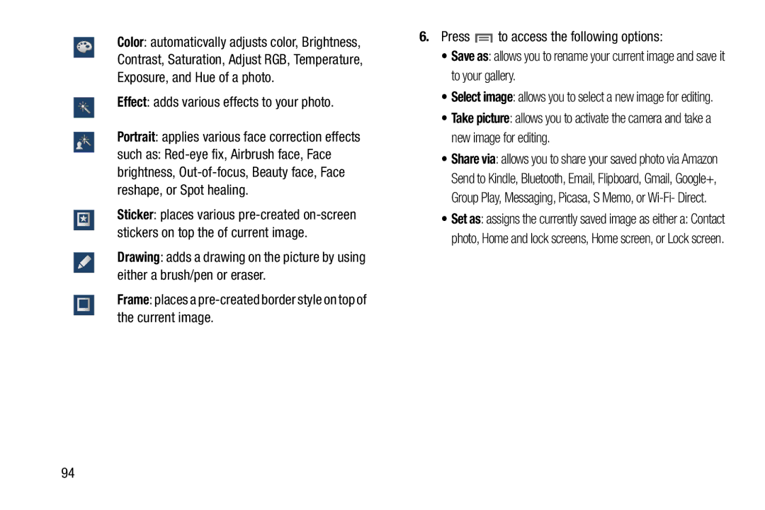 Samsung GH68-38773F user manual Effect adds various effects to your photo 