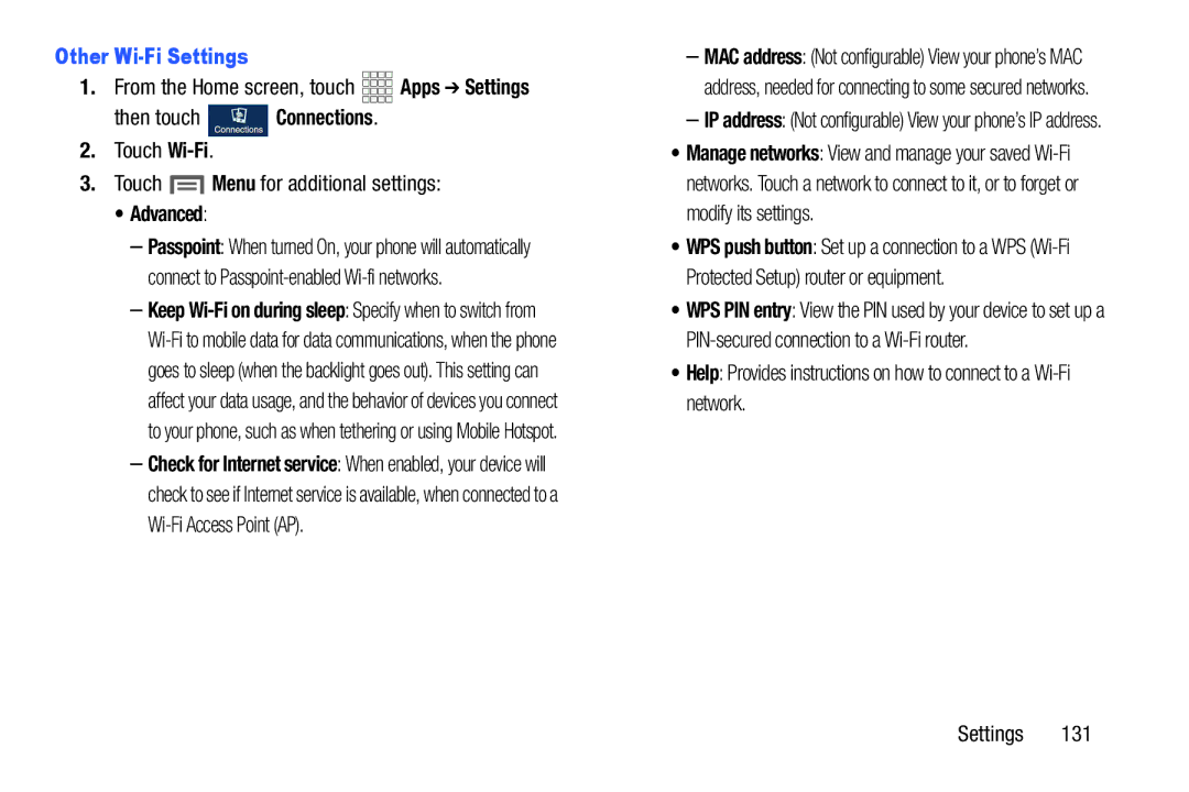 Samsung GH68-38773F user manual Other Wi-Fi Settings, Advanced 