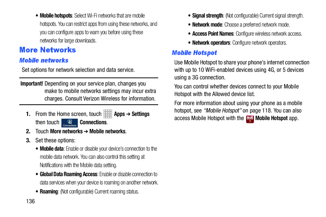 Samsung GH68-38773F user manual More Networks, Mobile Hotspot, Touch More networks Mobile networks 