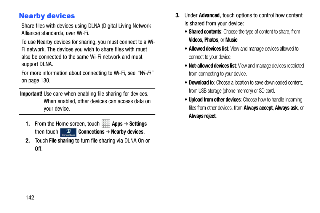 Samsung GH68-38773F user manual Nearby devices, 142 