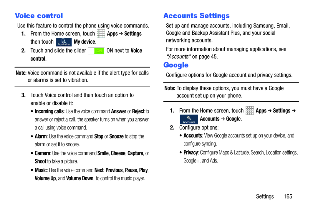 Samsung GH68-38773F user manual Accounts Settings, Accounts Google 