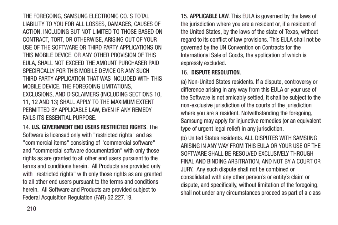 Samsung GH68-38773F user manual Dispute Resolution, 210 