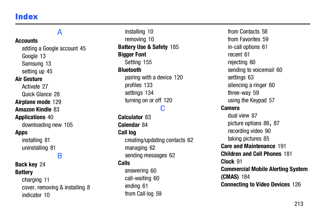 Samsung GH68-38773F Accounts, Airplane mode Amazon Kindle Applications, Apps, Back key Battery, Bluetooth, Calls 