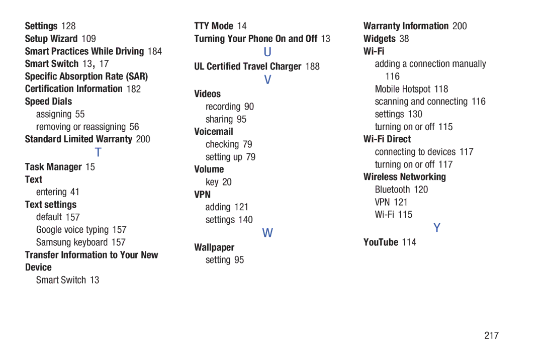 Samsung GH68-38773F Settings Setup Wizard, Standard Limited Warranty Task Manager Text, Text settings, TTY Mode, Voicemail 