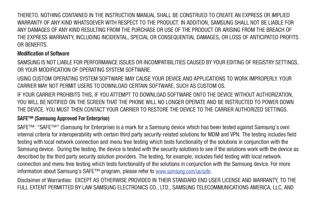 Samsung GH68-38773F user manual Modification of Software, Safe Samsung Approved For Enterprise 