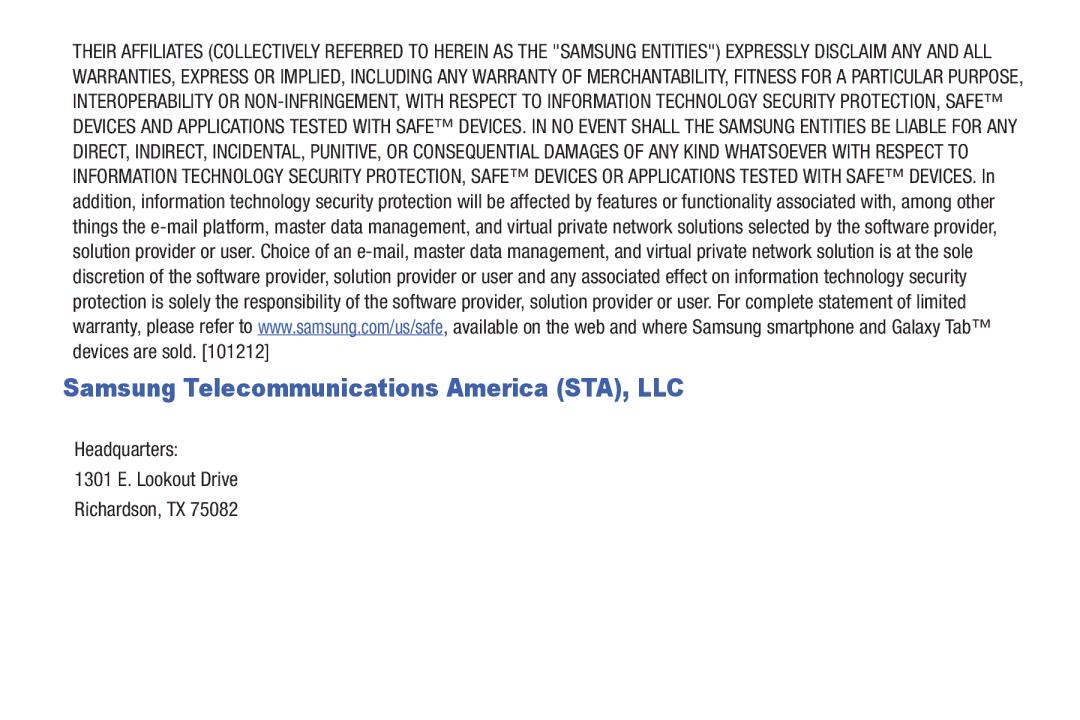 Samsung GH68-38773F Samsung Telecommunications America STA, LLC, Headquarters 1301 E. Lookout Drive Richardson, TX 