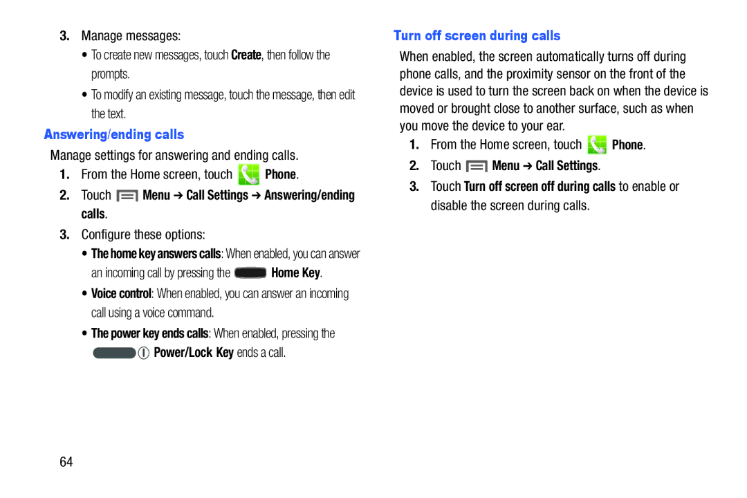 Samsung GH68-38773F user manual Touch Menu Call Settings Answering/ending calls, Configure these options 