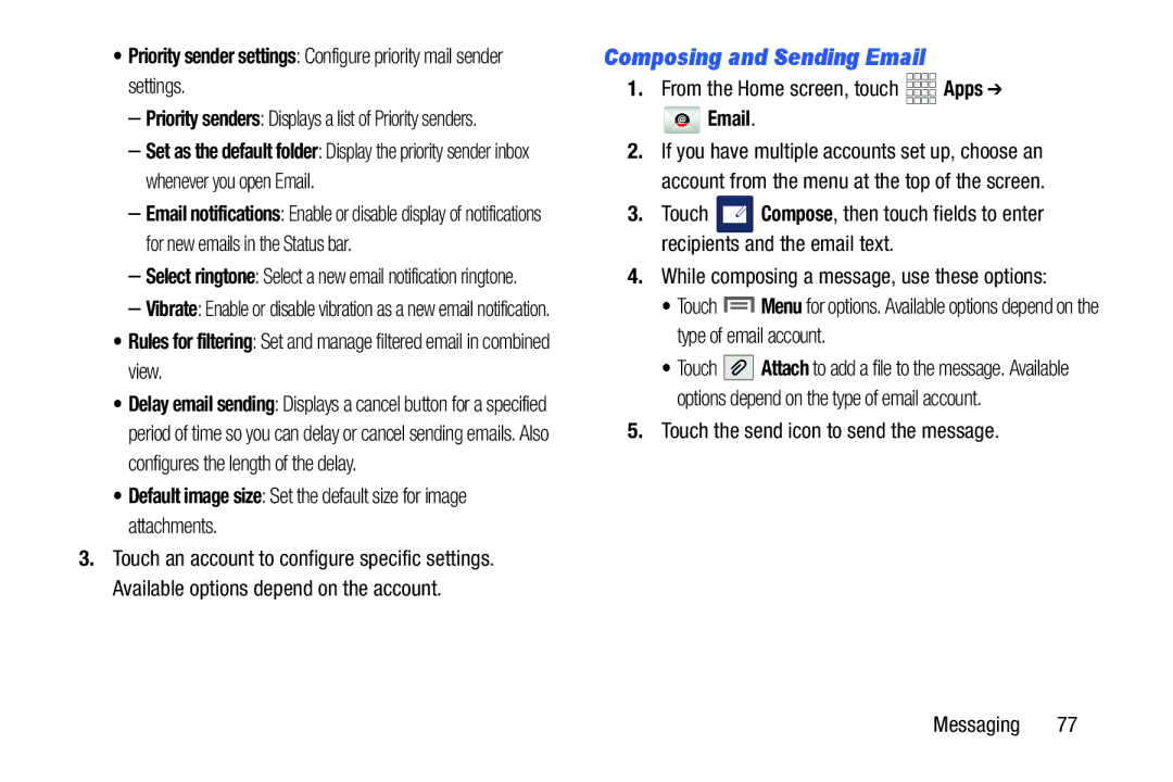 Samsung GH68-38773F user manual Composing and Sending Email, While composing a message, use these options 