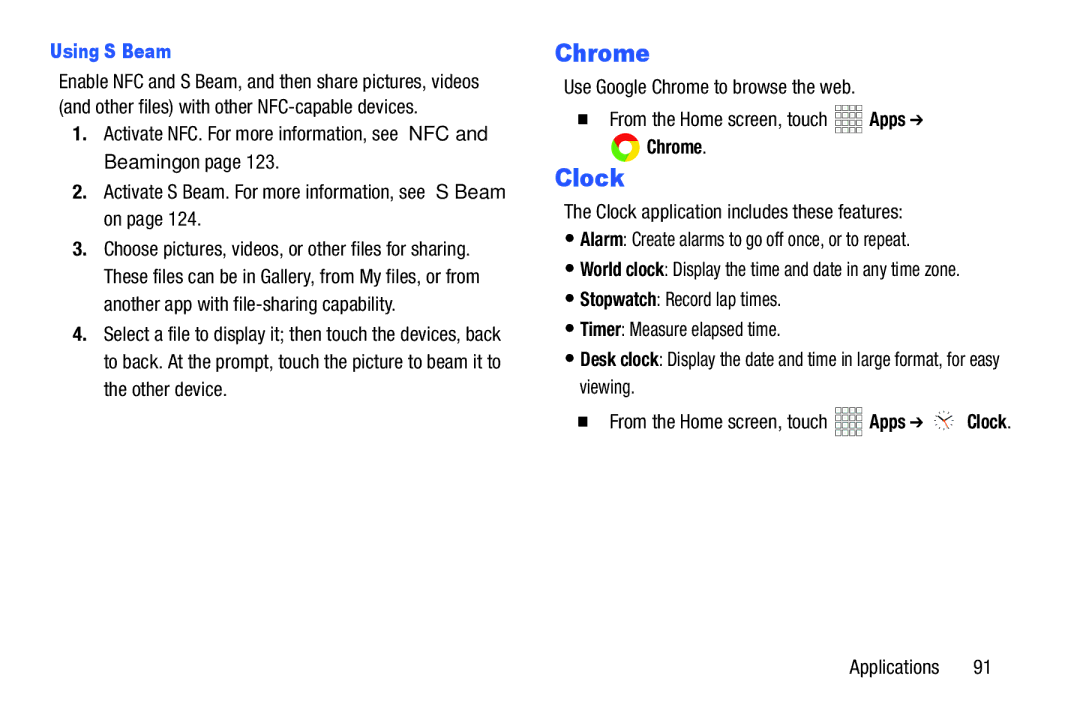 Samsung GH68-38773F user manual Chrome, Clock, Using S Beam 