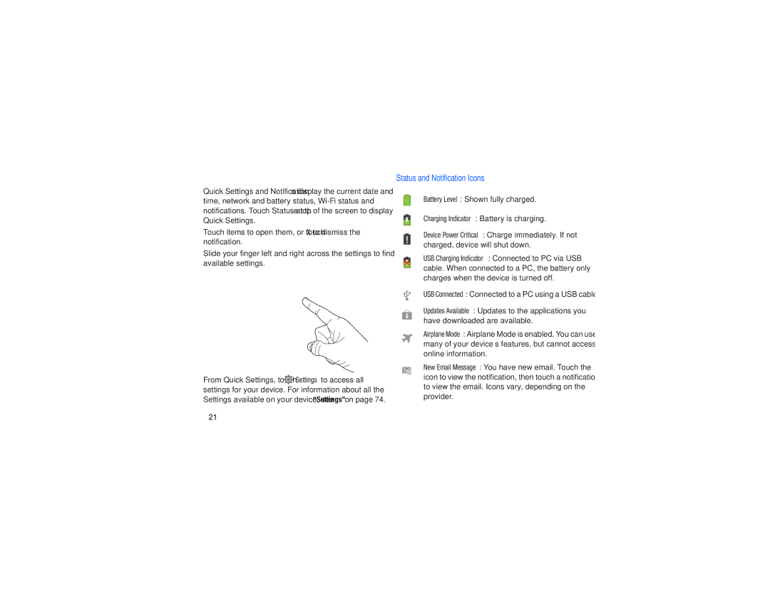 Samsung GH68-38783A user manual Quick Settings, Status and Notification Icons 