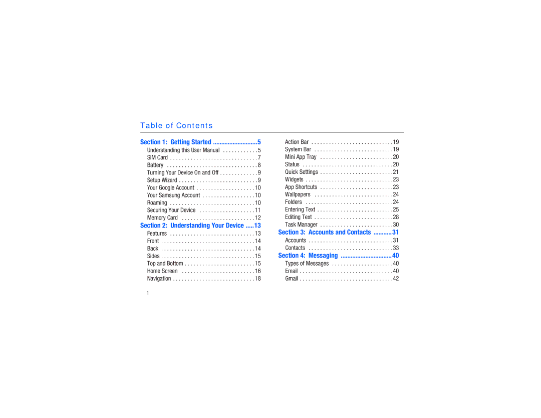 Samsung GH68-38783A user manual Table of Contents 