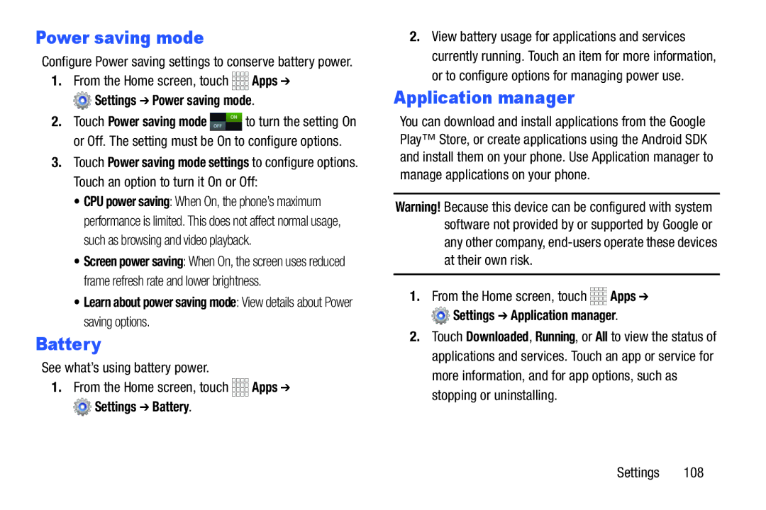 Samsung GH68-39988A manual Power saving mode, Application manager 