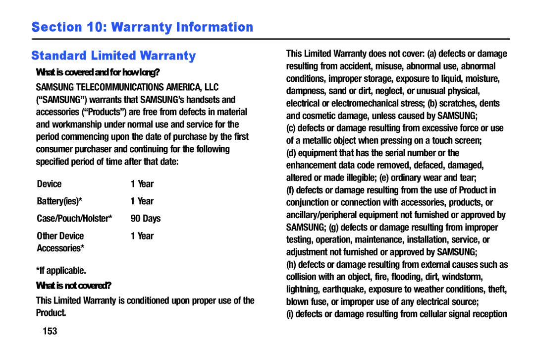 Samsung GH68-39988A manual Standard Limited Warranty, What is covered and for how long? 