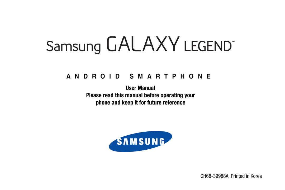 Samsung GH68-39988A manual D R O I D S M a R T P H O N E 