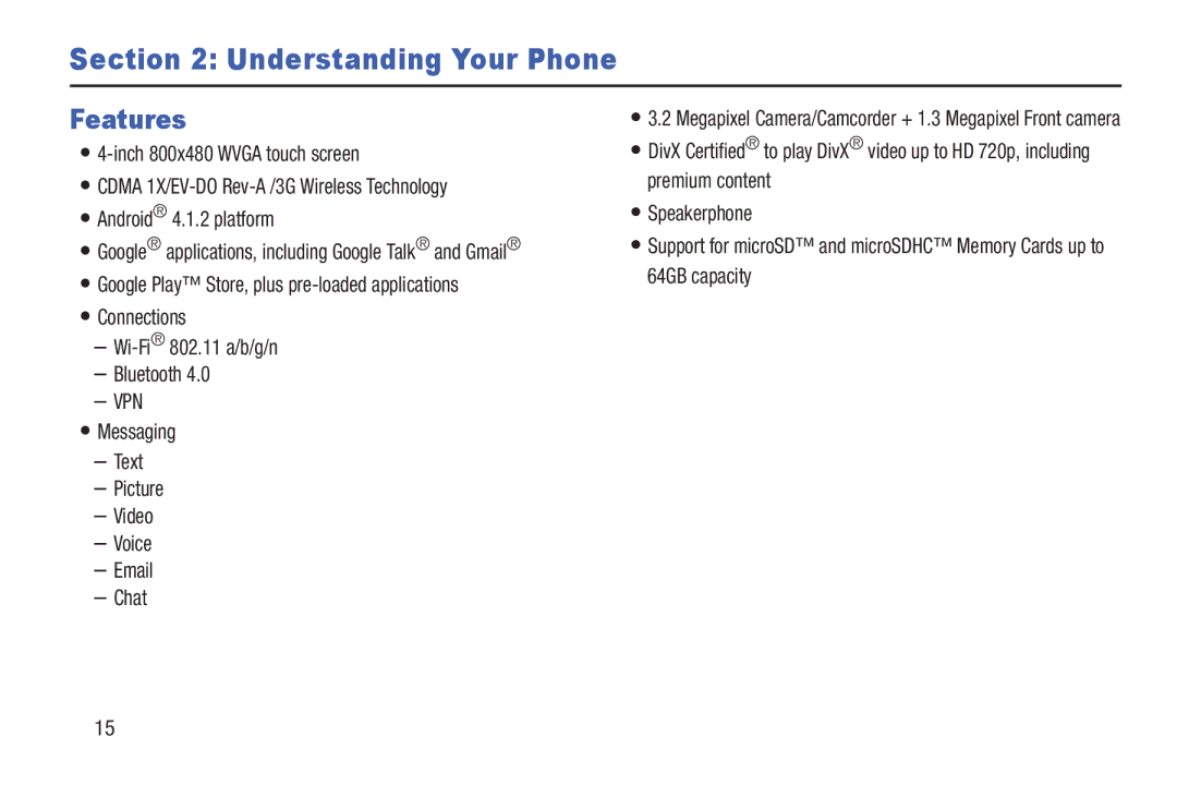 Samsung GH68-39988A manual Features, Messaging Text Picture Video Voice Chat 