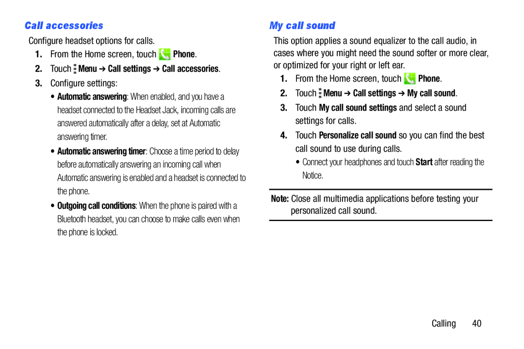 Samsung GH68-39988A manual Call accessories, My call sound 