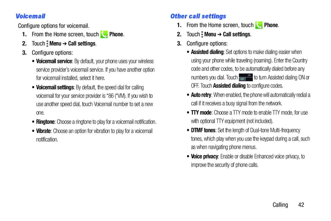 Samsung GH68-39988A manual Voicemail, Other call settings 