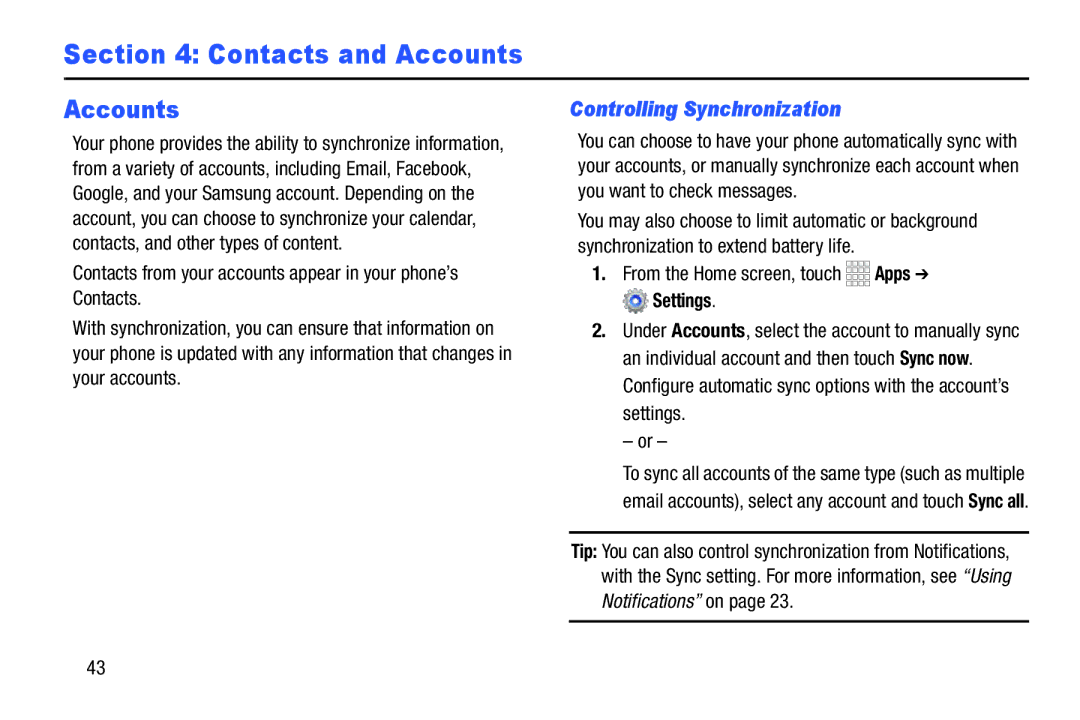 Samsung GH68-39988A manual Accounts, Controlling Synchronization 