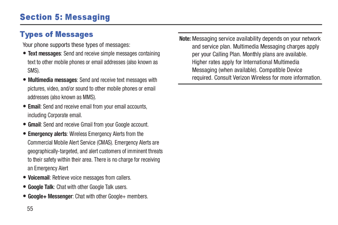 Samsung GH68-39988A manual Types of Messages, Your phone supports these types of messages 