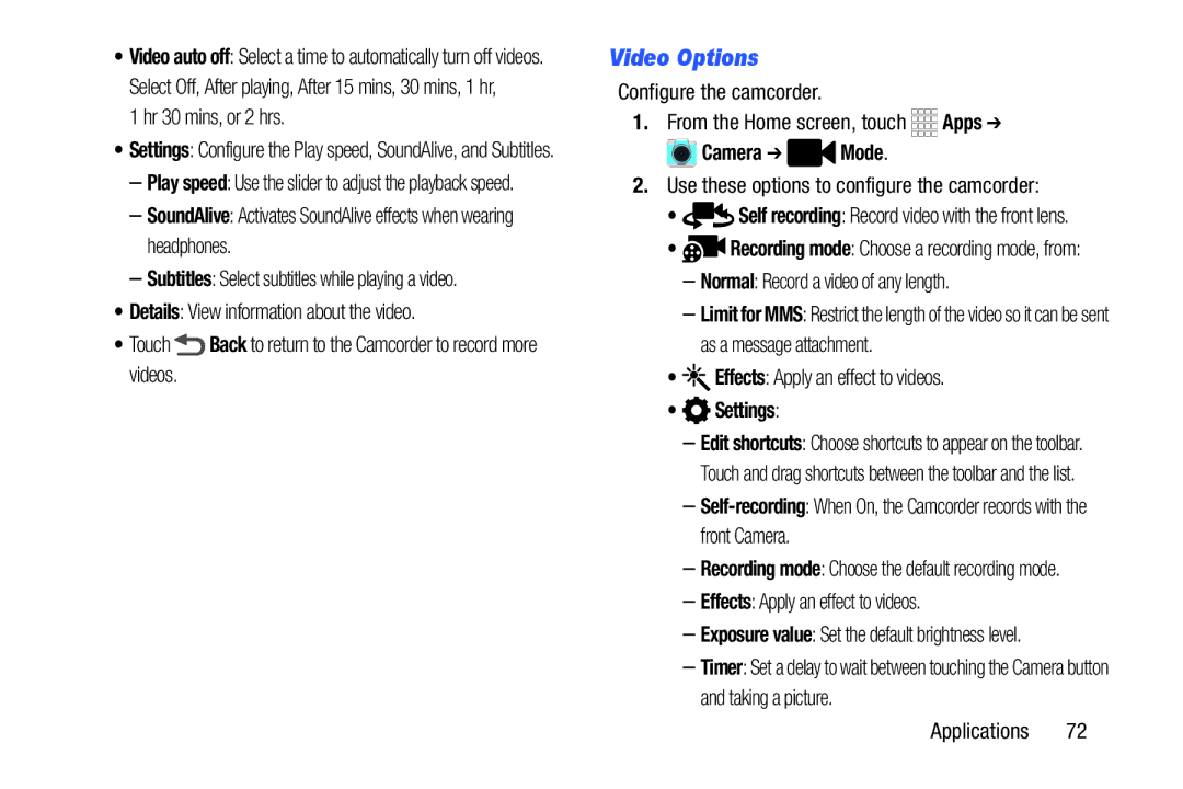 Samsung GH68-39988A manual Video Options 