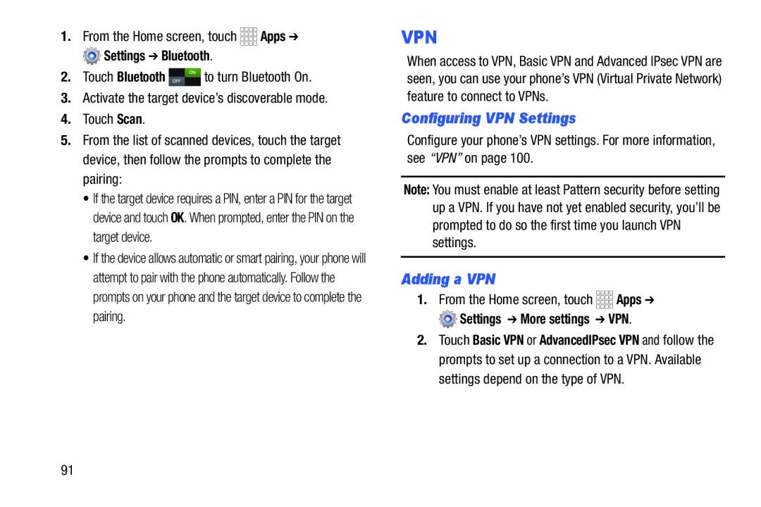 Samsung GH68-39988A manual Configuring VPN Settings, Adding a VPN 