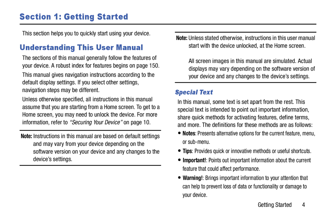 Samsung GH68-40366A manual Getting Started, Special Text 