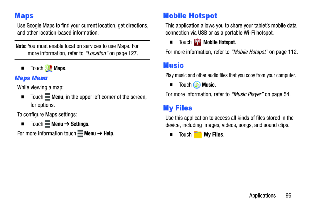 Samsung GH68-40366A manual Music, My Files, Maps Menu 