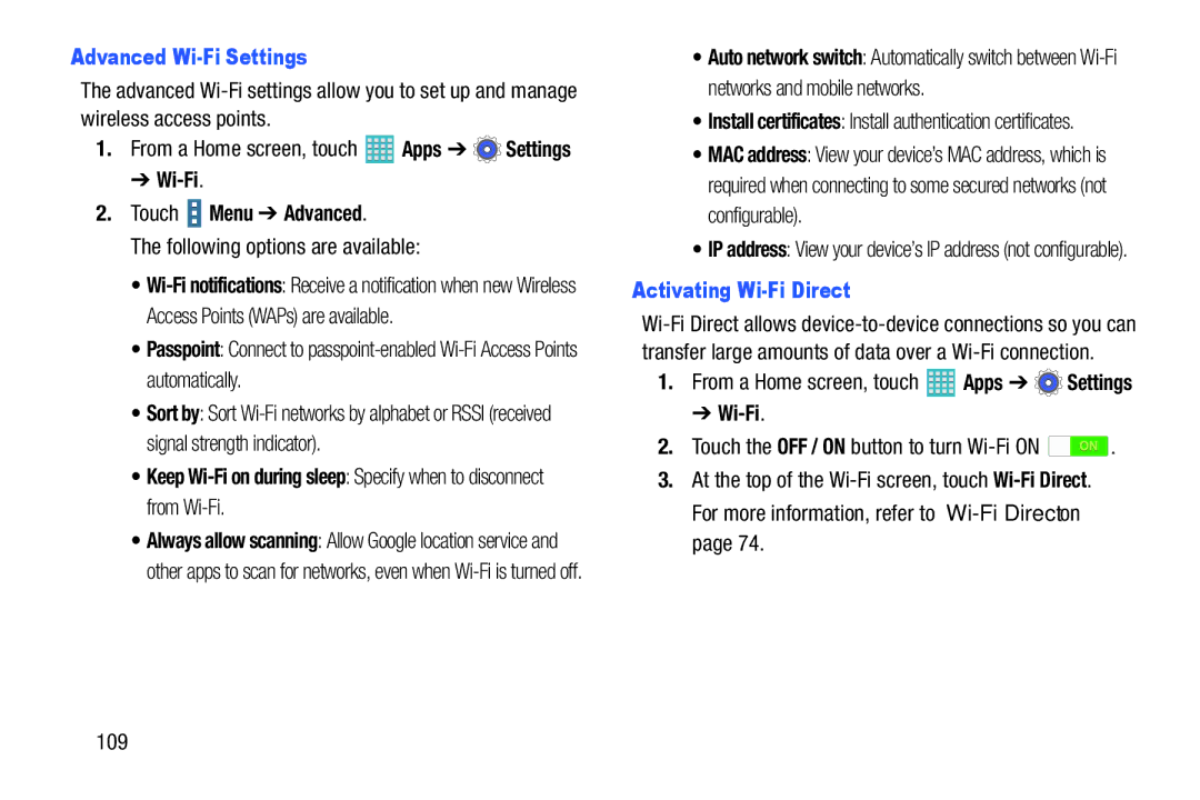 Samsung GH68-40366A manual Advanced Wi-Fi Settings, Wi-Fi Touch Menu Advanced, Following options are available 