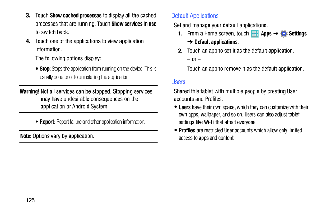 Samsung GH68-40366A manual Default Applications, Users, Set and manage your default applications, Default applications 