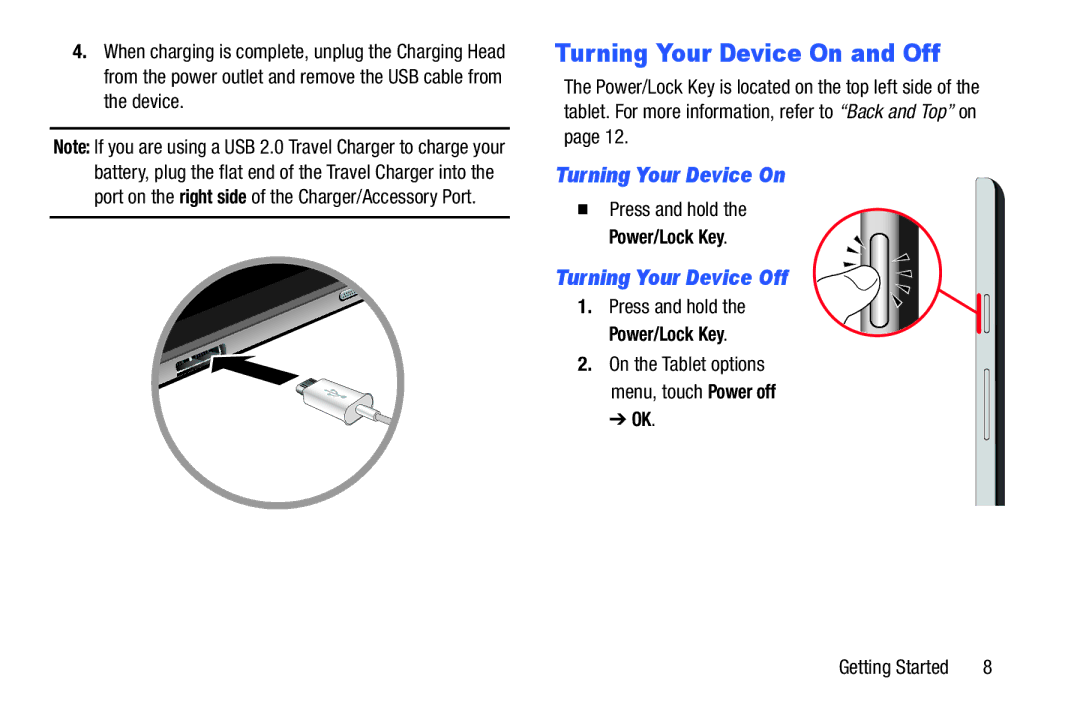 Samsung GH68-40366A manual Turning Your Device On and Off, Turning Your Device Off, Power/Lock Key 