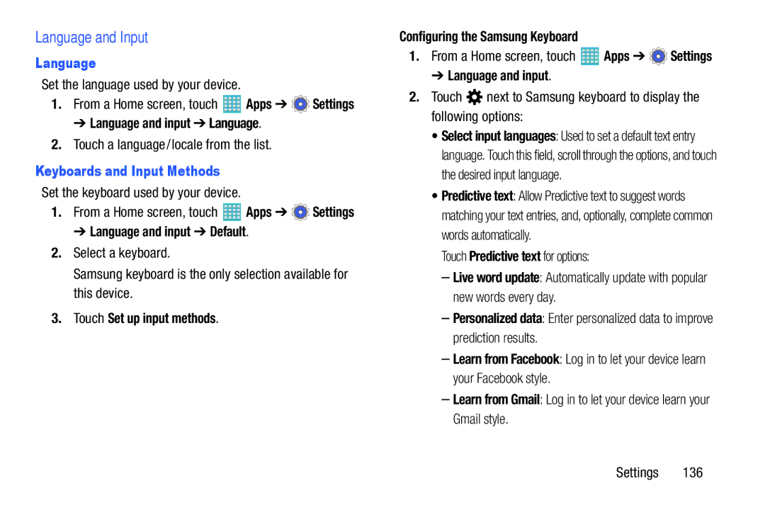 Samsung GH68-40366A manual Language and Input, Keyboards and Input Methods 