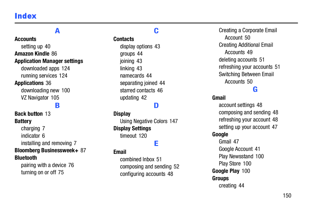 Samsung GH68-40366A Accounts Contacts, Amazon Kindle, Application Manager settings, Applications, Display Settings, Google 